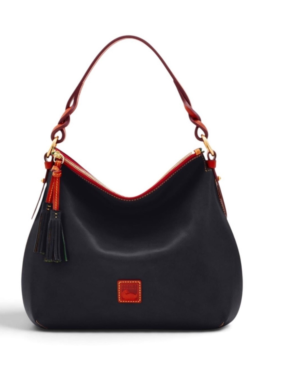 Dooney & Bourke Blue Leather Shoulder Hobo with Brown Trim and Red Zipper